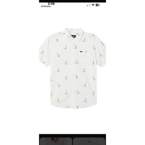 O'Neill Mens Short Sleeve Shirt Surfboard Print White Casual Button Up SZ S NWT